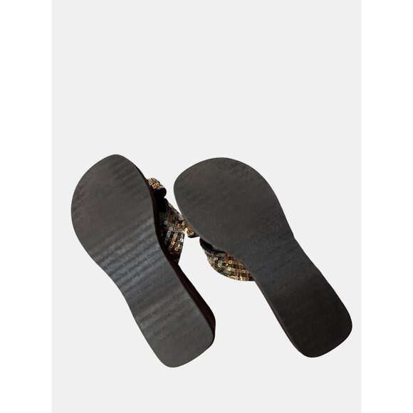 ✅3/$20 Swim Sale-YELLOW BOX Flip-Flop Wedge Sandals (Gold & Silver) Size 6.5 - Picture 4 of 8